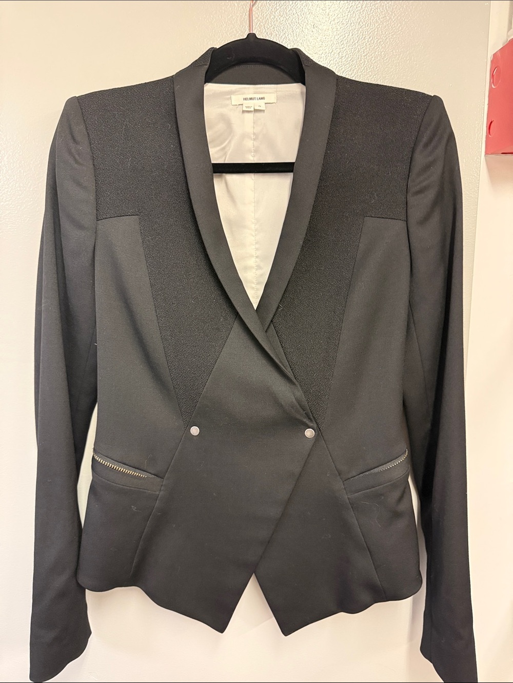 Helmut Lang Black Double-Breasted Blazer with Zip Pockets